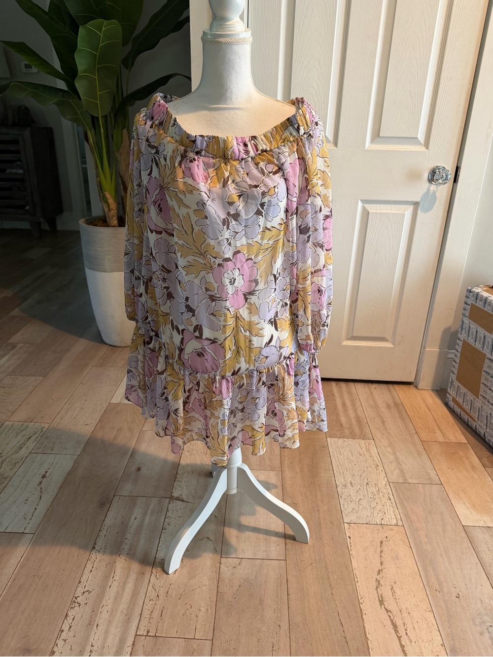 Ted Baker Floral Off-Shoulder Swim Coverup in Pink, Lavender & Mustard